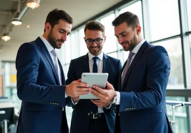Professional team analyzing AI-generated reports in a modern London office