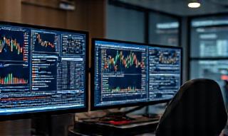Financial charts on digital tablet with trading data