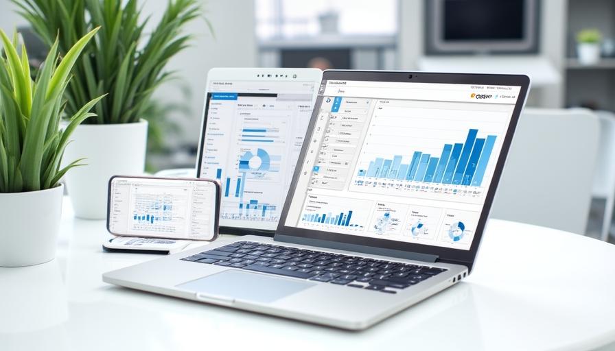 Clean analytics dashboard displayed on laptop and smartphone
